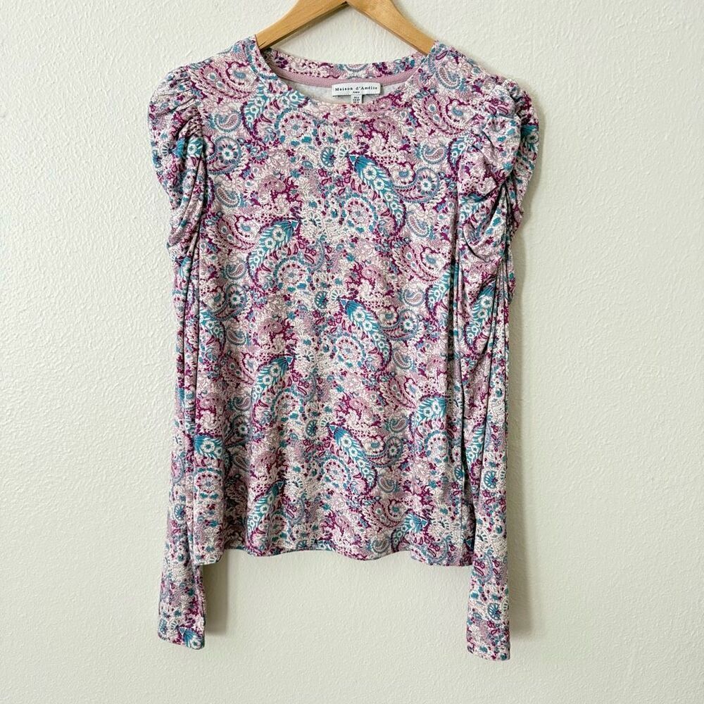 Maison D' Amelie Women's Size Small Pink Blue Paisley Super Soft Long Sleeve Top